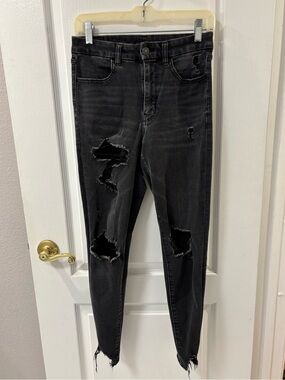 American Eagle Distressed High Rise Black Skinny Jeans 6